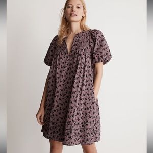 Madewell Tillie Puff-Sleeve Mini Dress in Shadow Blooms / MEDIUM / FIG NWT
